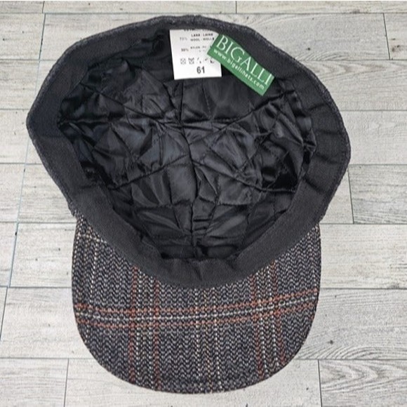 Bigalli Grey/Red Plaid Wool Blend Fitted Baseball Cap, Size 59 *NWOT* - Picture 6 of 8